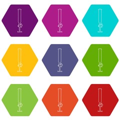 Laboratory buret icons 9 set coloful isolated on white for web