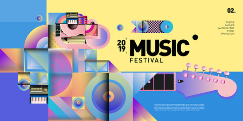 Vector Colorful Music Festival for Event Banner and Poster. Colorful Geometric Abstract Background Template in Eps10.