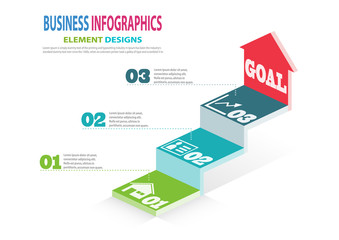 Infographics business template with steps for Presentation, Sale forecast, Web design, Improvement, Step by Step