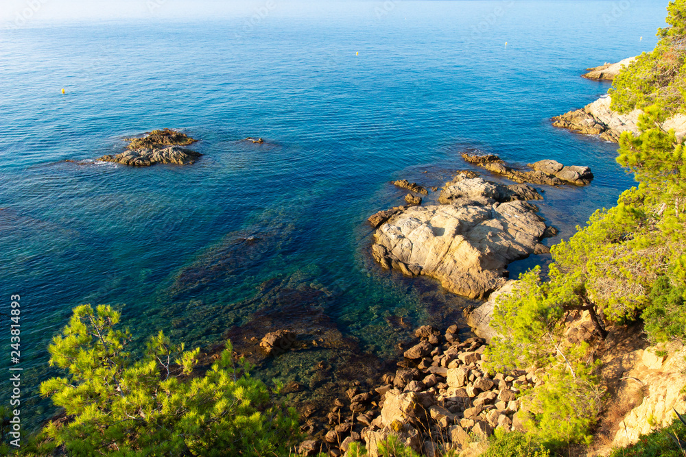 Wall mural Rocky Sea coast in Costa Brava, Spain aerial view.