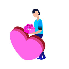 Be My Valentine - modern colorful isometric vector illustration on white background. A composition with a man in love with presents