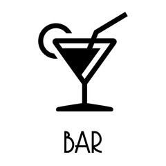 Logotipo con texto BAR con copa de cocktail en color negro