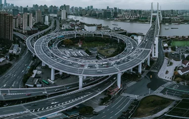 Photo sur Plexiglas Pont de Nanpu Vue aérienne du pont de Nanpu Pont d& 39 approche du pont de Nanpu à Shanghai