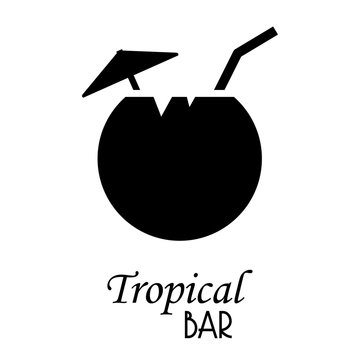 Logotipo con texto Tropical BAR con bebida de coco en color negro