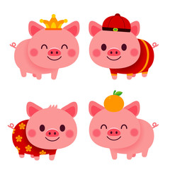 Vector set of cute pig characters in different costume isolated on white background