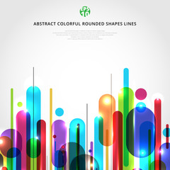 Abstract dynamic composition made of various colorful rounded shapes lines rhythm white background modern style.