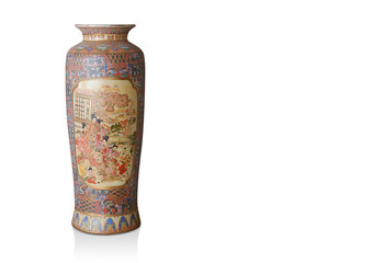 Do cut big Chinese vase on white background,copy space