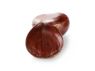 Edible chestnuts isolated on white background