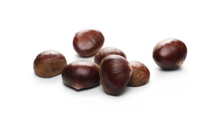 Edible chestnuts isolated on white background