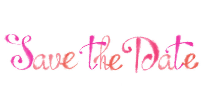 "Save the Date" Sign in Pink Cursive Isolated on White Background. Valentine Day, Wedding, and Romantic Event Design.