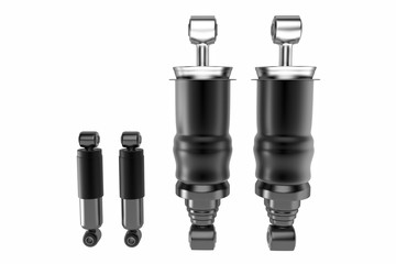 3D rendering. Trucks Cabin Shock Absorber, New auto parts, spare parts Cabinedemper. Spare parts for shop, aftermarket OEM for cargo car.