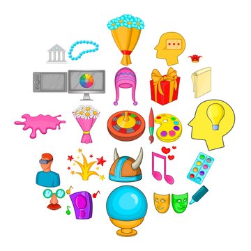 Creative fun icons set. Cartoon set of 25 creative fun vector icons for web isolated on white background