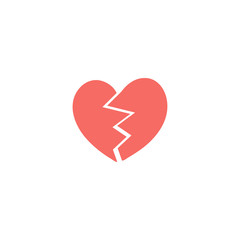 Two red halves of broken heart illustration, icon for Valentines Day, wedding design.