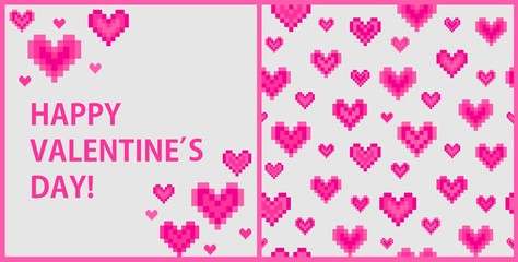 Fashion wallpaper and greeting card with geometric pink pulsing hearts print for wedding and Valentine’s day