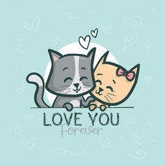 Lovely couple cats background illustration