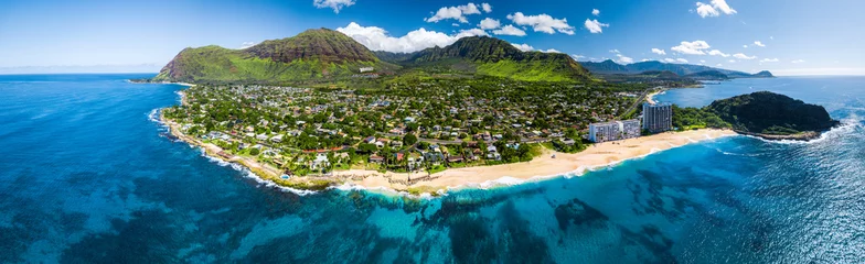 Fototapeten Luftpanorama der Westküste von Oahu mit Makaha-Tal und Papaoneone-Strand. Hawaii, USA © Dudarev Mikhail