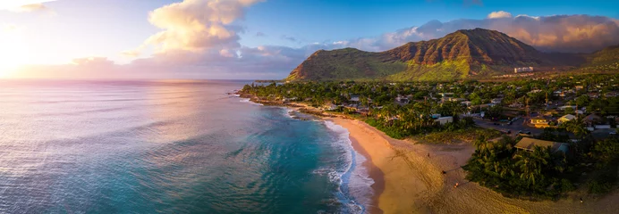 Fototapete Rund Luftpanorama der Westküste von Oahu, Bereich von Papaoneone-Strand. Hawaii, USA © Dudarev Mikhail