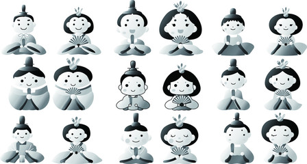 Japanese Monochrome Gradation Hina dolls set