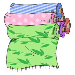 Set roll of paper, cloth hand drawn. Vector illustration of a roll of cloth. Paper roll, roll of cloth with a blank space for text icon.
