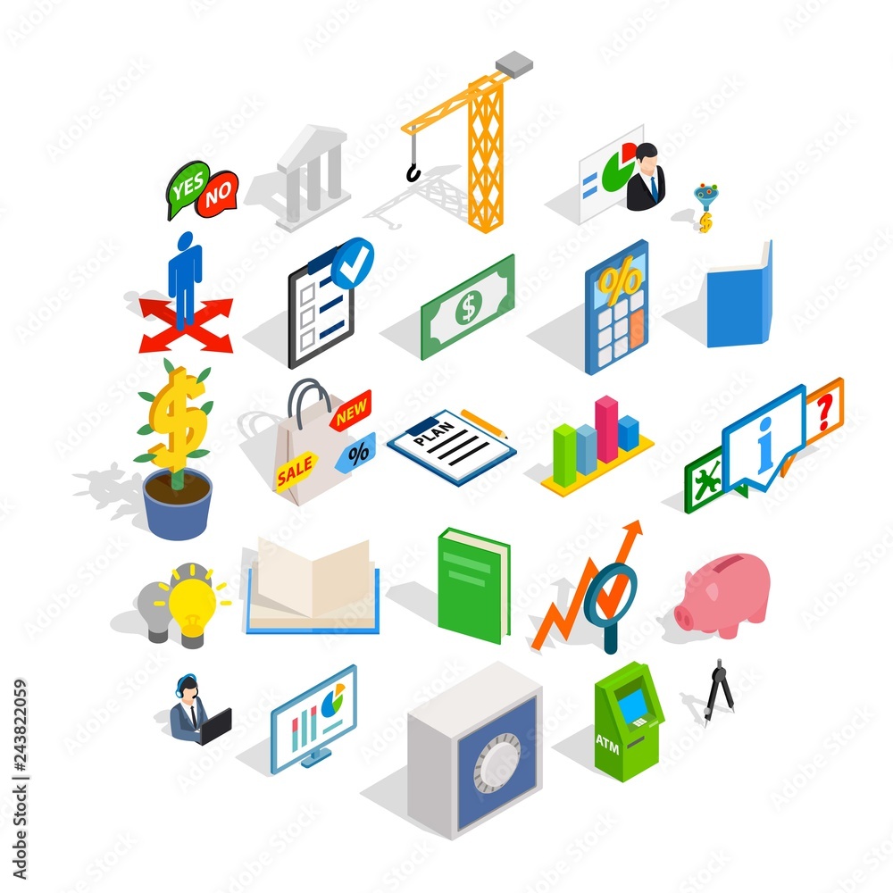 Poster department icons set. isometric set of 25 department vector icons for web isolated on white backgrou