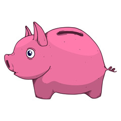 Piggy hand drawn. Vector illustration of pig money box. Icon funny pig piggy bank.