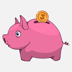 Piggy hand drawn. Vector of pig money box. Icon funny pig piggy bank.