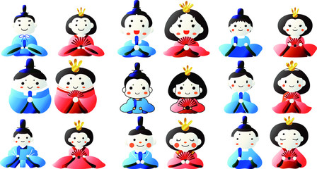 Fototapeta premium Japanese cute Gradation Hina dolls set