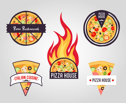 Vector pizza labels. Logos, icons