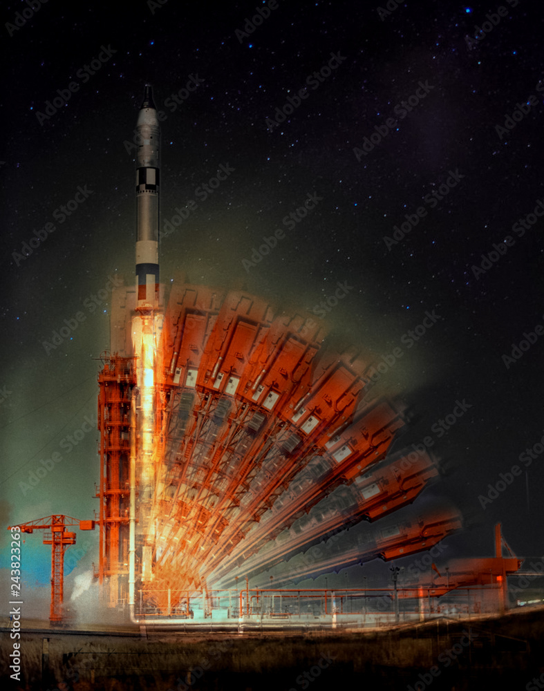 Canvas Prints missile launch at night. illusion of multiple rocker arms. the elements of this image furnished by n