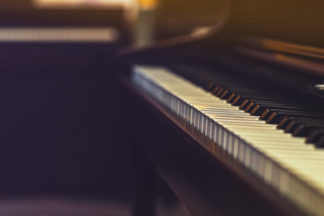 Beautiful close-up of piano keys, selective focus