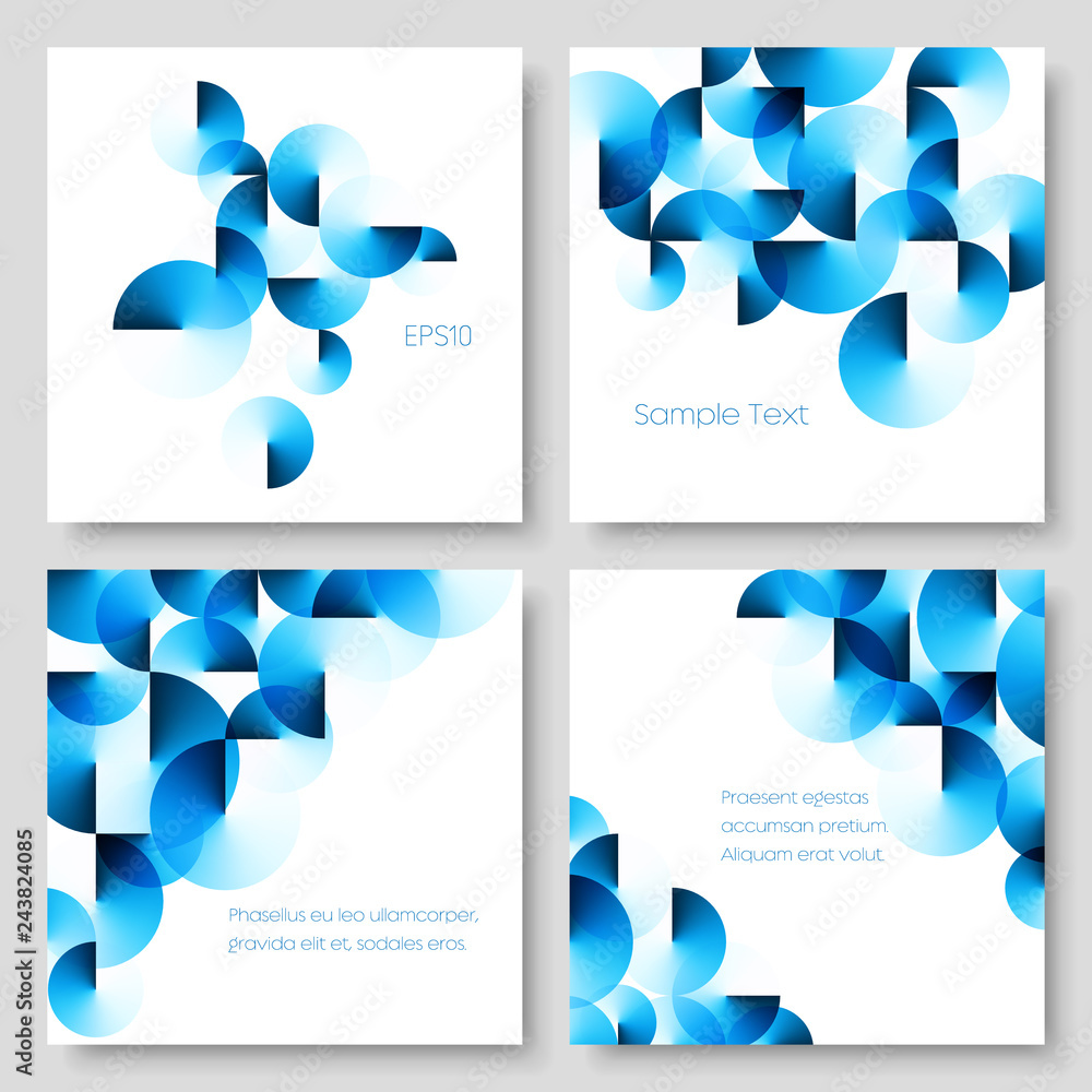 Wall mural set of geometric colorful square templates with blue angle gradient circles. eps 10 vector.