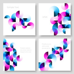 Set of Geometric Colorful Square Templates with Magenta and Blue Angle Gradient Circles. EPS 10 Vector.