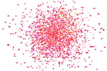 Multicolored pattern with geometric elements on isolated white. Colorful background with confetti. Holiday texture from glitters. Luxury colored frame. Print for banner, flyer, poster and textile