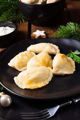 Polish Christmas pierogi with sauerkraut and mushrooms