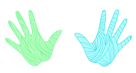 Fototapeta premium Hands on isolated white. Abstract patterns on isolation background. Design for spiritual relaxation for adults. Zen art. Doodles for banner, poster, t-shirt or textiles