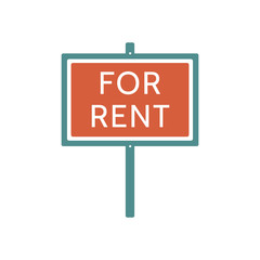 For rent green vector sign. Isolated on white background. Concept for renting apartments and houses. Real estate illustration.