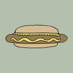 Hot Dog. hand-drawn color vector icon