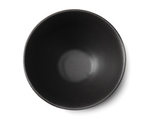 empty black round bowl isolated on a white background. top view