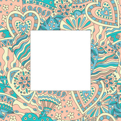 Frame on abstract painted background of hearts