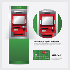  ATM Automatic Teller Machine with ATM Card Vector Illustration 