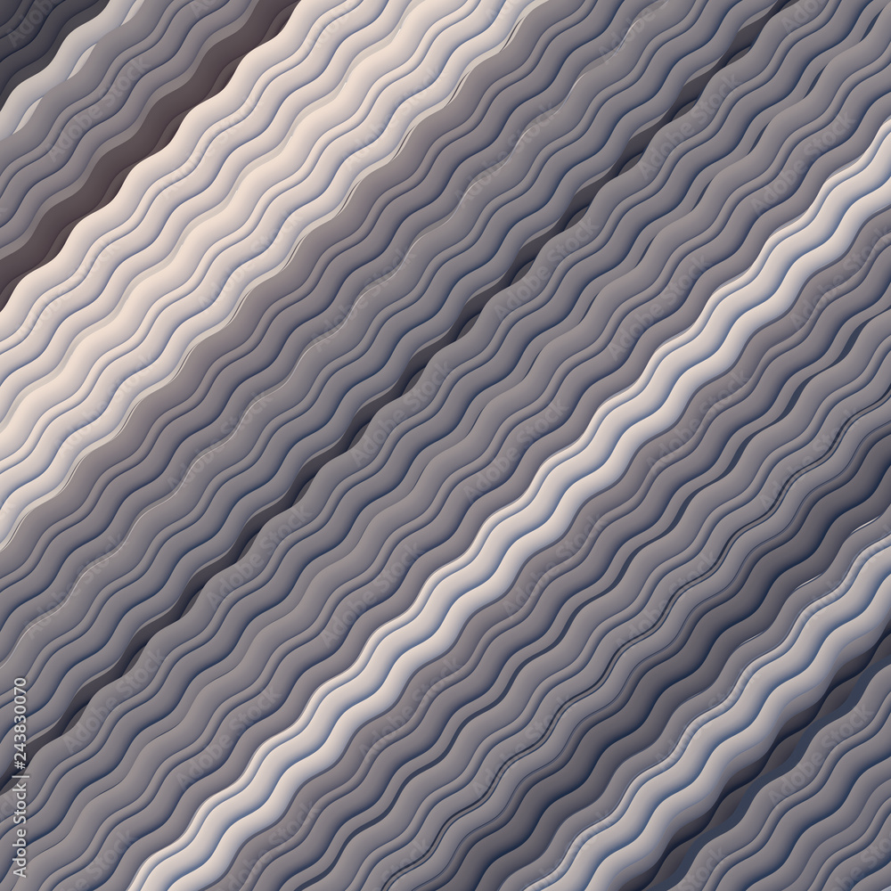 Fototapete Grayscale Wavy Background. Abstract Dynamic Effect. Design Template. Modern Pattern. 3d rendering