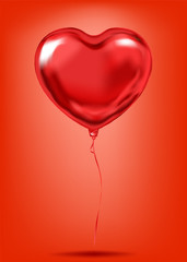 Fototapeta na wymiar Red Foil Heart Shape Balloon, desire love symbol. Image for birthday celebration, social party and any holiday events