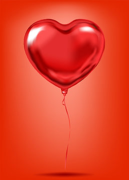 Red Foil Heart Shape Balloon, desire love symbol. Image for birthday celebration, social party and any holiday events