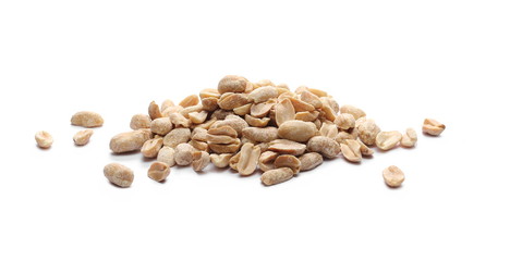 Salted and marinated peanuts, pile isolated on white