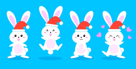 Obraz premium Happy New Year and Merry Christmas invitation card Rabbit cartoon character