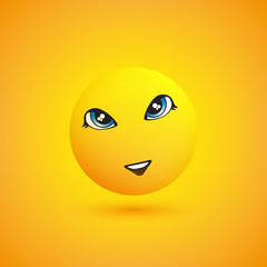 Smiling Emoji - Simple Shiny Happy Emoticon on Yellow Background - Vector Design 