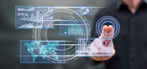 Man touching a business digital interface concept