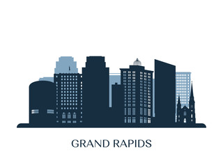 Naklejka premium Grand Rapids skyline, monochrome silhouette. Vector illustration.