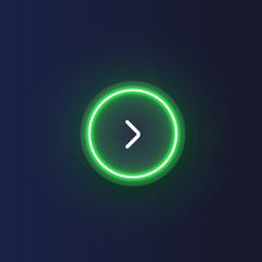 Colorful neon 'next' button with an arrow, vector illustration