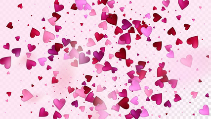 Realistic Hearts Vector Confetti. Valentines Day Wedding Pattern. Beautiful Pink Border Valentines Day Decoration with Falling Down Hearts Confetti. Trendy Gift, Birthday Card, Poster Background